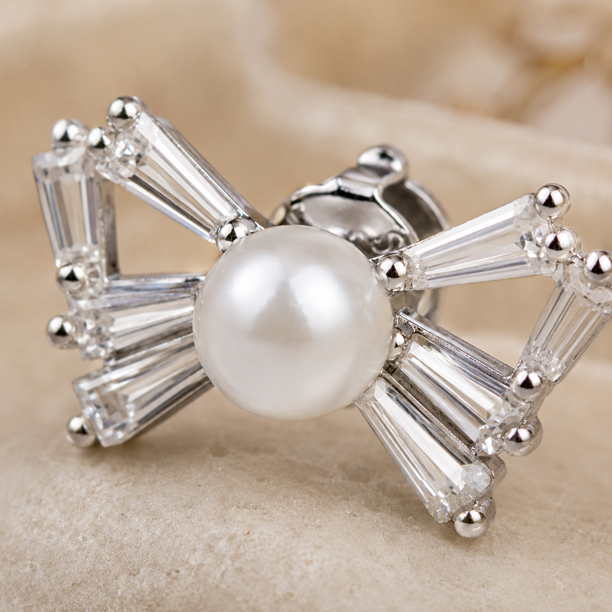 Pearl-Tied Sparkling Bow Stud Set Earrings | 925 Silver