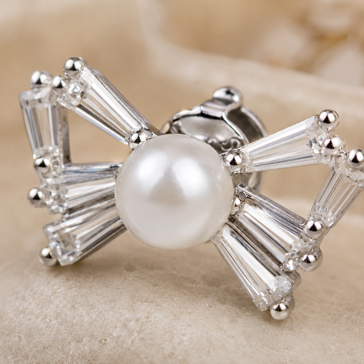 Pearl-Tied Sparkling Bow Stud Set Earrings | 925 Silver