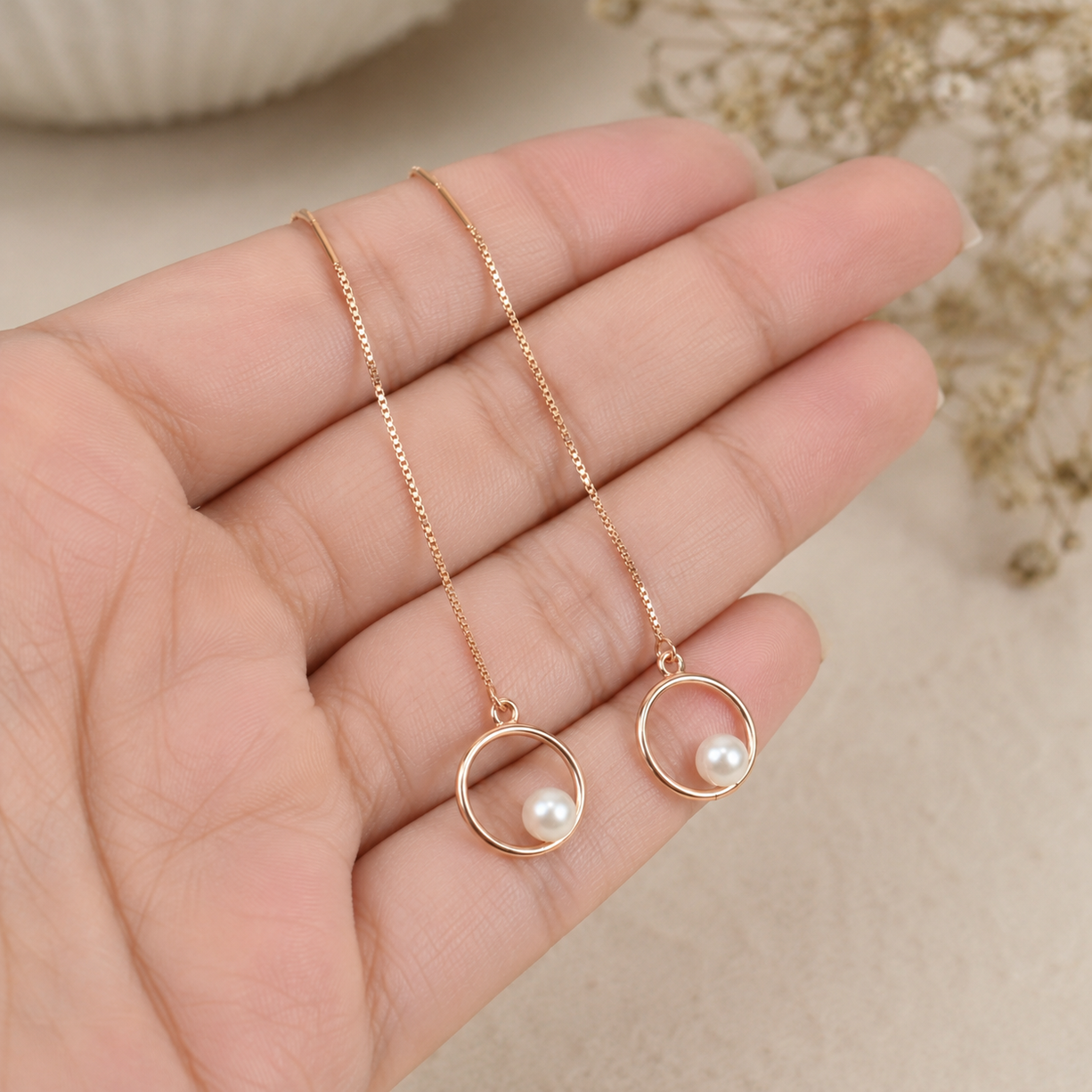 Pearl Orbit Threader Earrings | 925 Silver