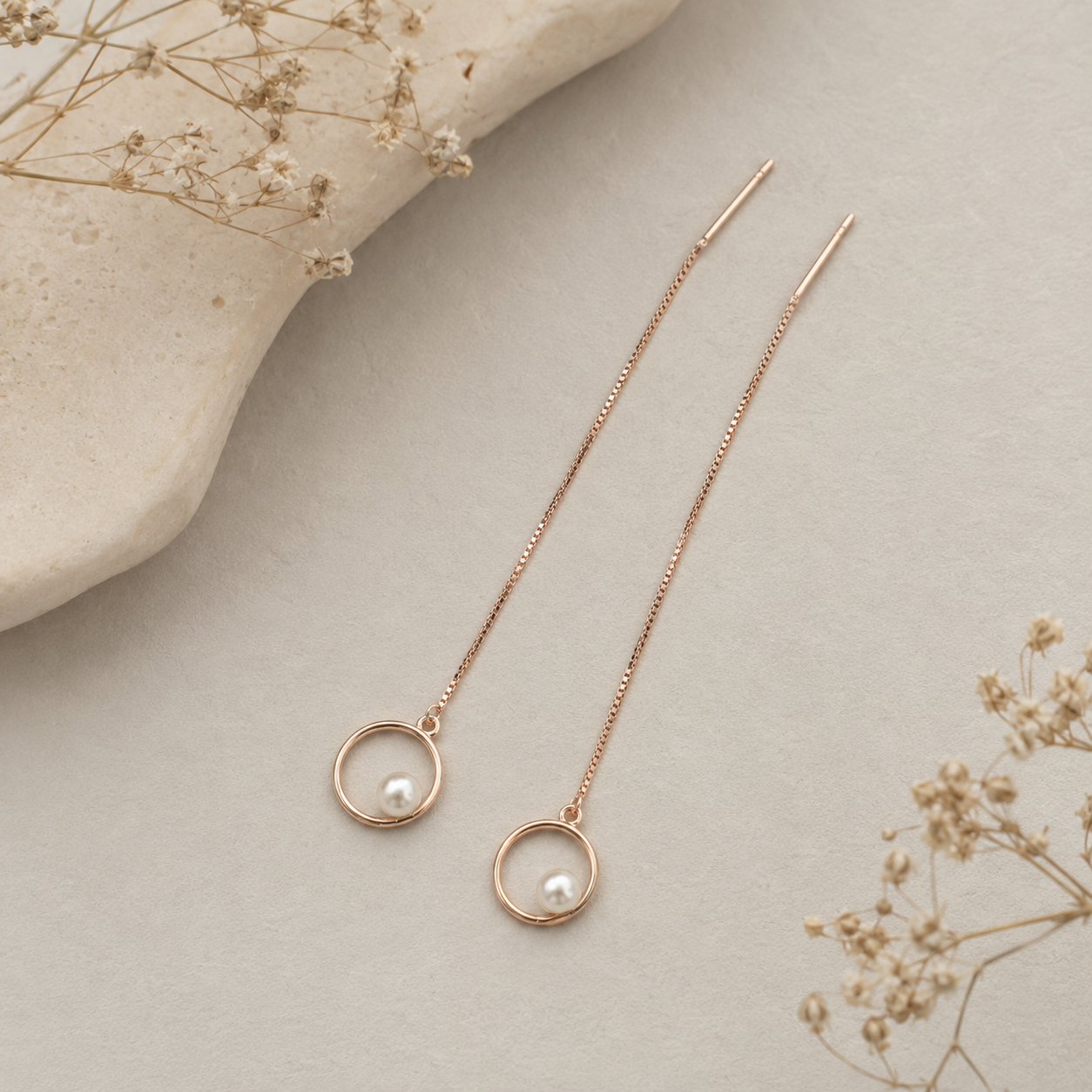 Pearl Orbit Threader Earrings | 925 Silver