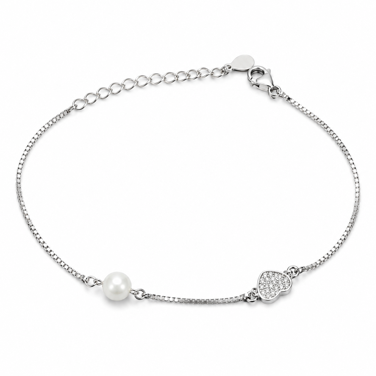 Pearl Promise Heart Chain Bracelet | 925 Silver