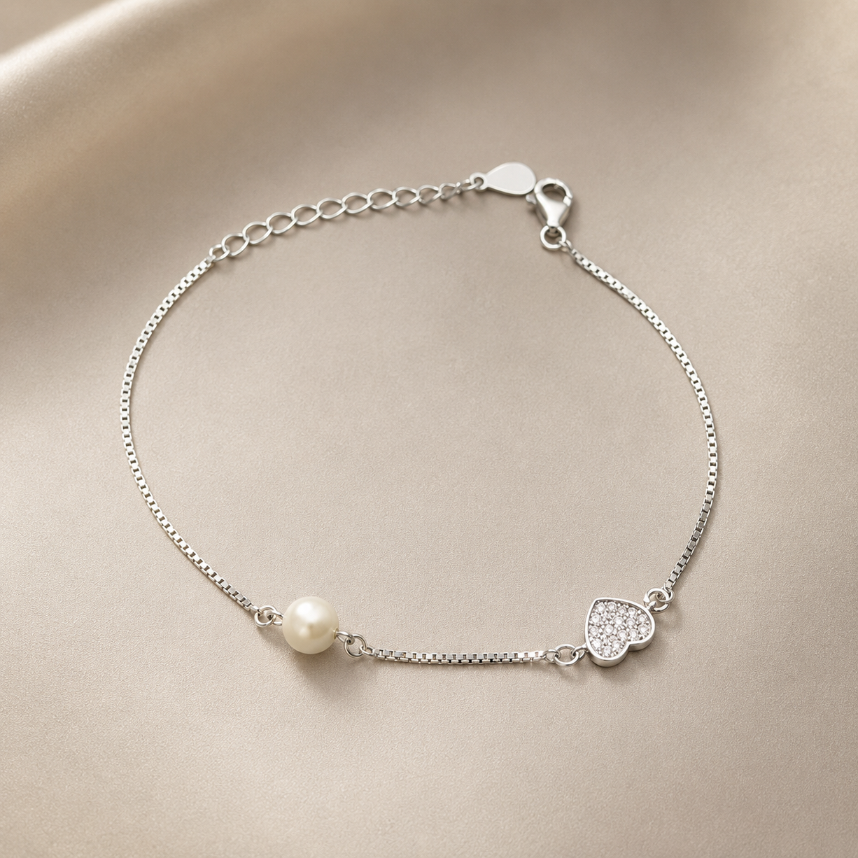 Pearl Promise Heart Chain Bracelet | 925 Silver