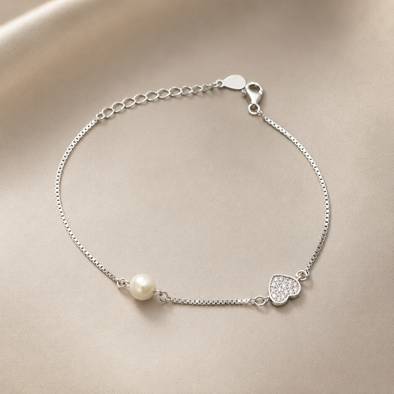 Pearl Promise Heart Chain Bracelet | 925 Silver