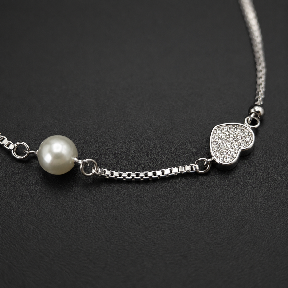 Pearl Promise Heart Chain Bracelet | 925 Silver