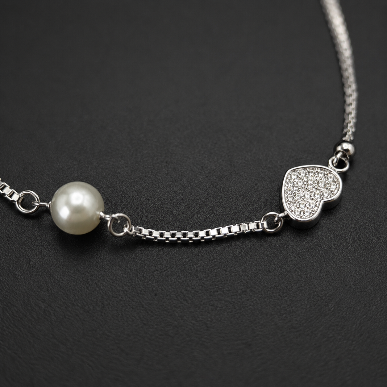 Pearl Promise Heart Chain Bracelet | 925 Silver