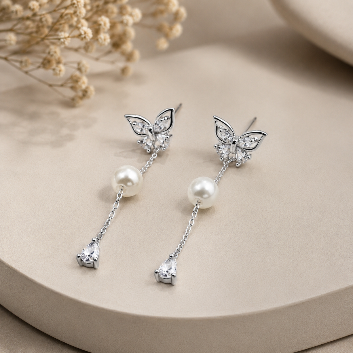 Pearl Whisper Silver Drop Earrings | 925 Silver