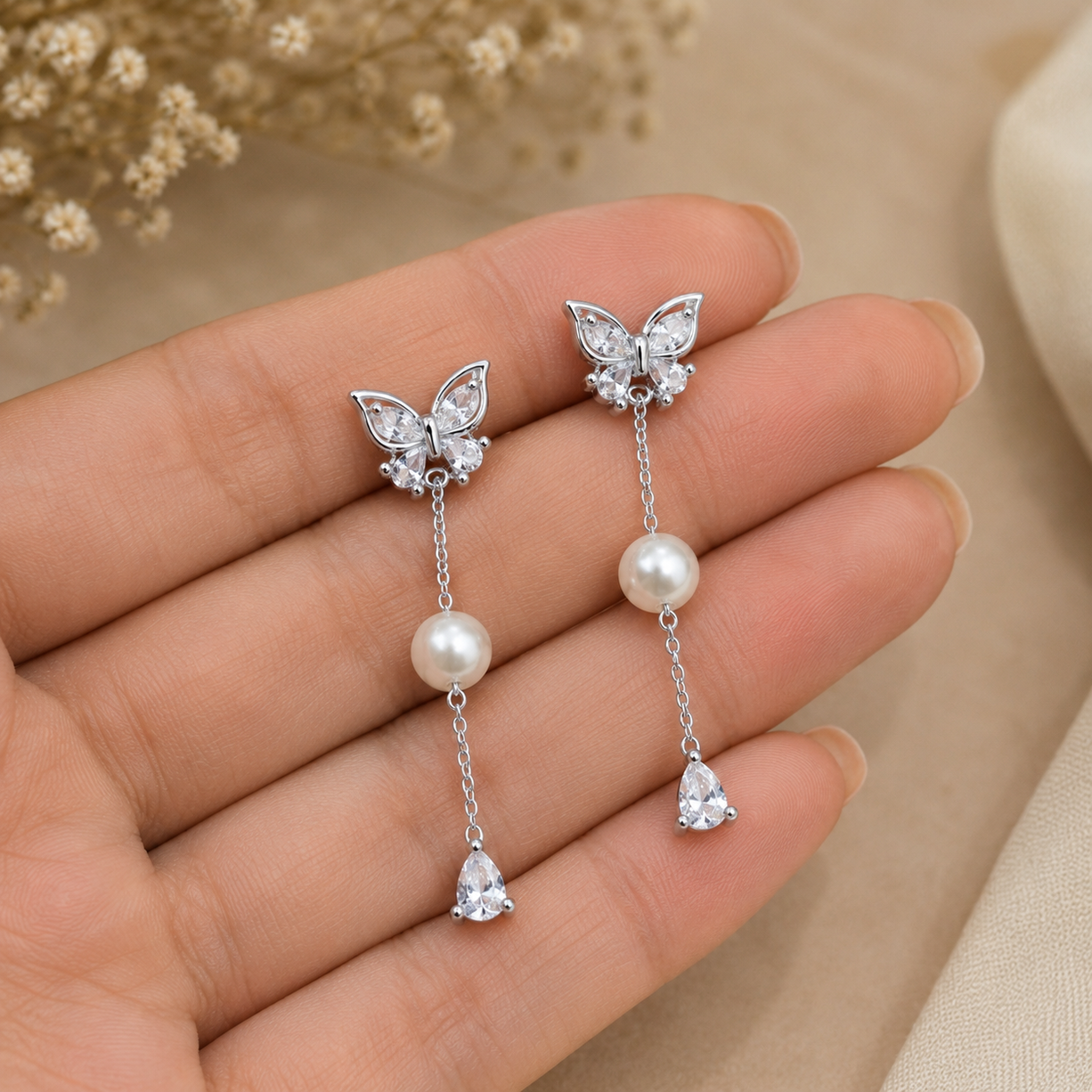 Pearl Whisper Silver Drop Earrings | 925 Silver