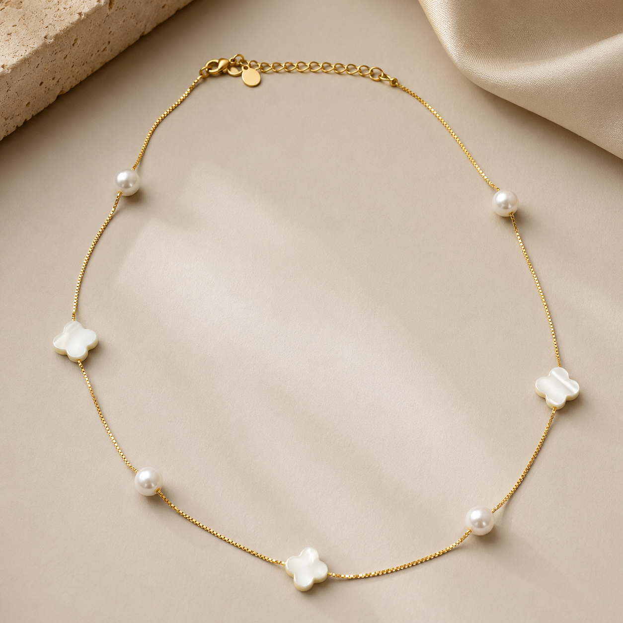 Pearldust Drift Stone Gold Charm Necklace | 925 Silver