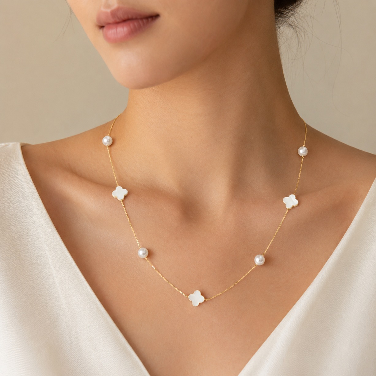 Pearldust Drift Stone Gold Charm Necklace | 925 Silver