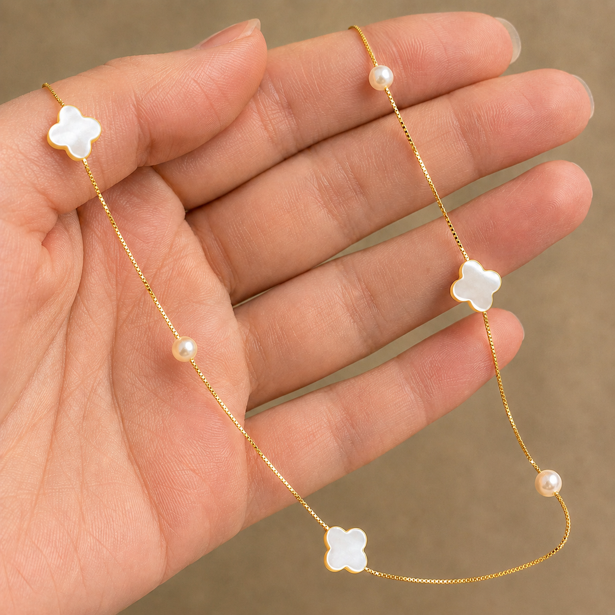 Pearldust Drift Stone Gold Charm Necklace | 925 Silver