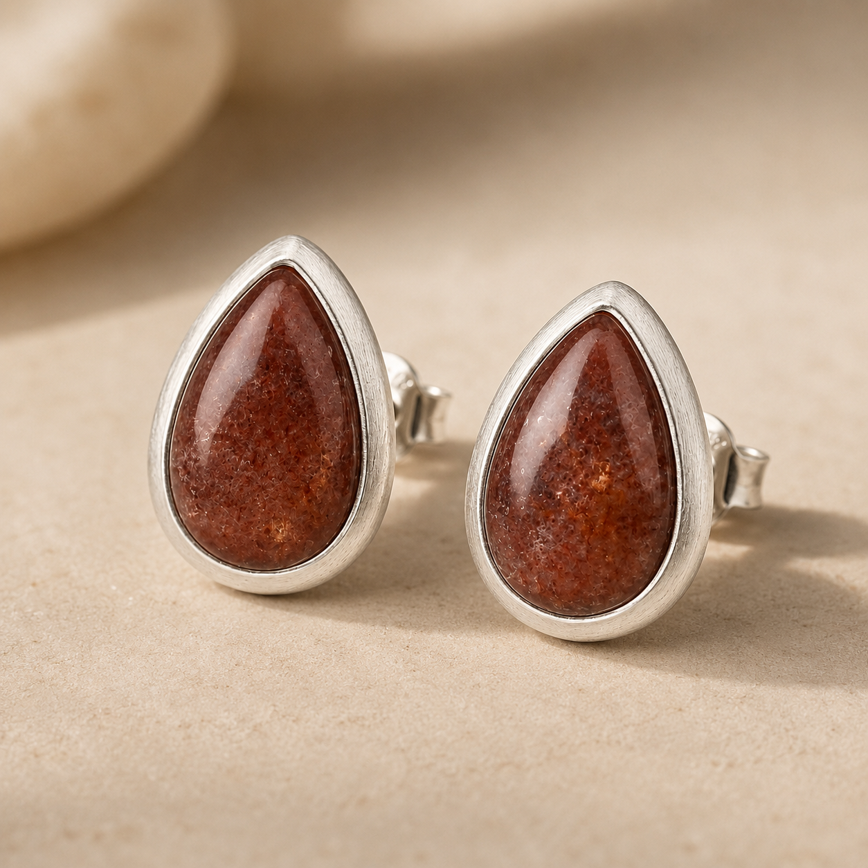 Pink STRAWBERRY Teardrop Stone Stud Earrings | 925 Silver
