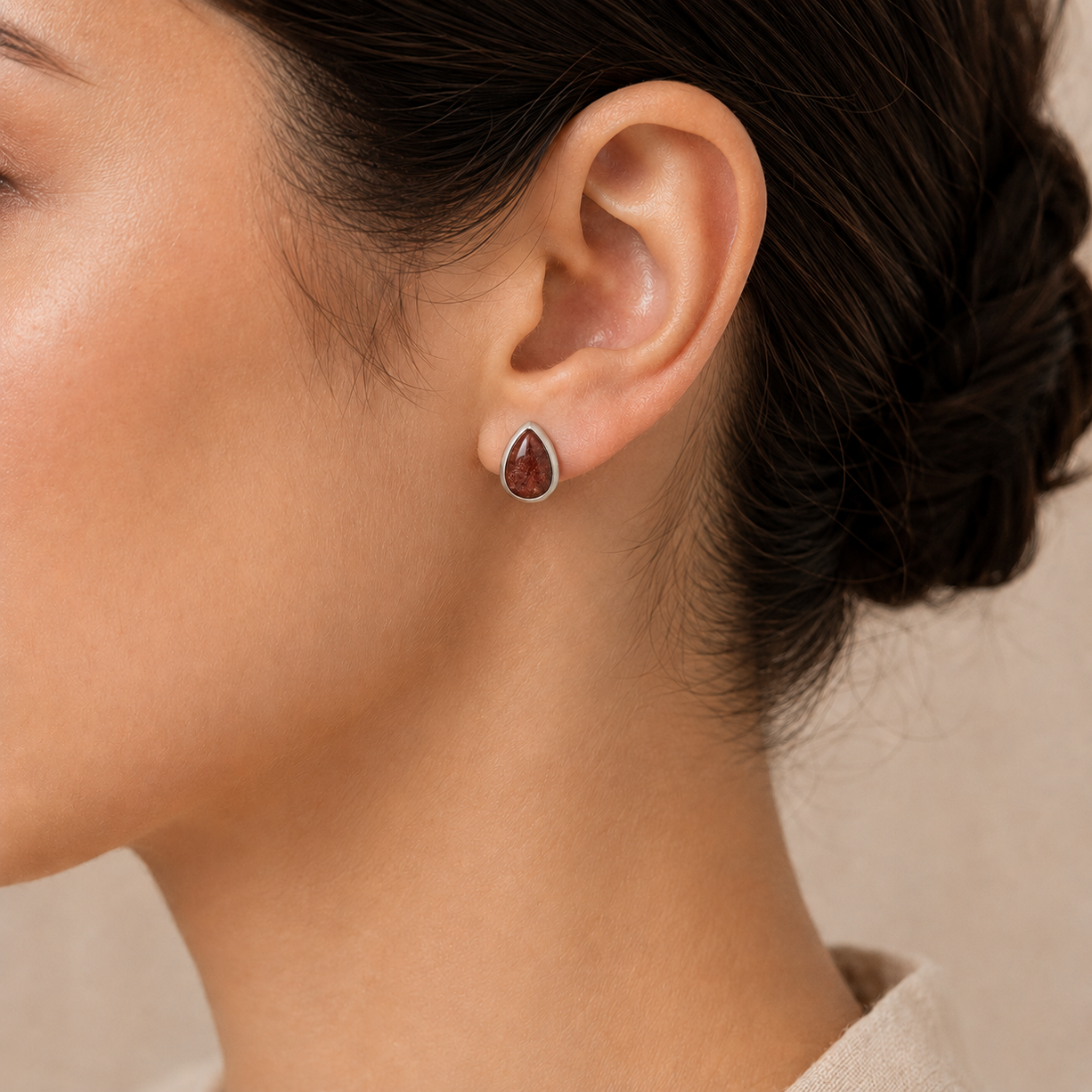 Pink STRAWBERRY Teardrop Stone Stud Earrings | 925 Silver
