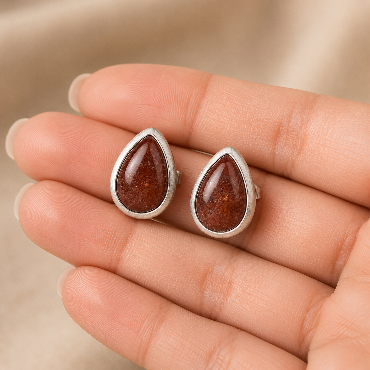 Pink STRAWBERRY Teardrop Stone Stud Earrings | 925 Silver