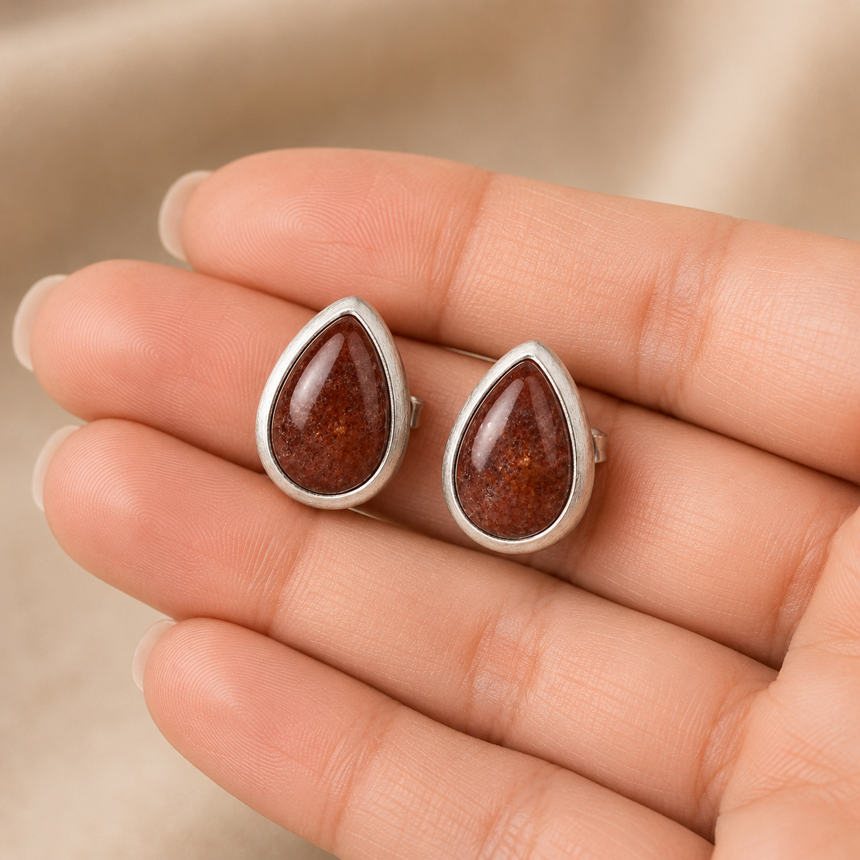 Pink STRAWBERRY Teardrop Stone Stud Earrings | 925 Silver
