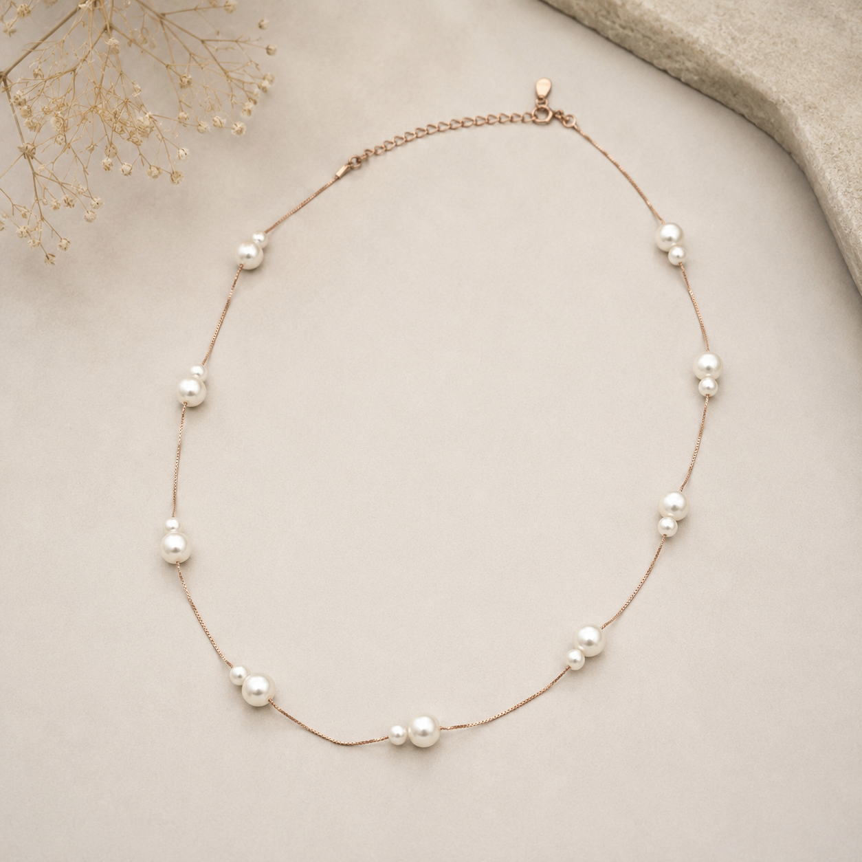 Rosé Line Delicate Pearl Necklace | 925 Silver