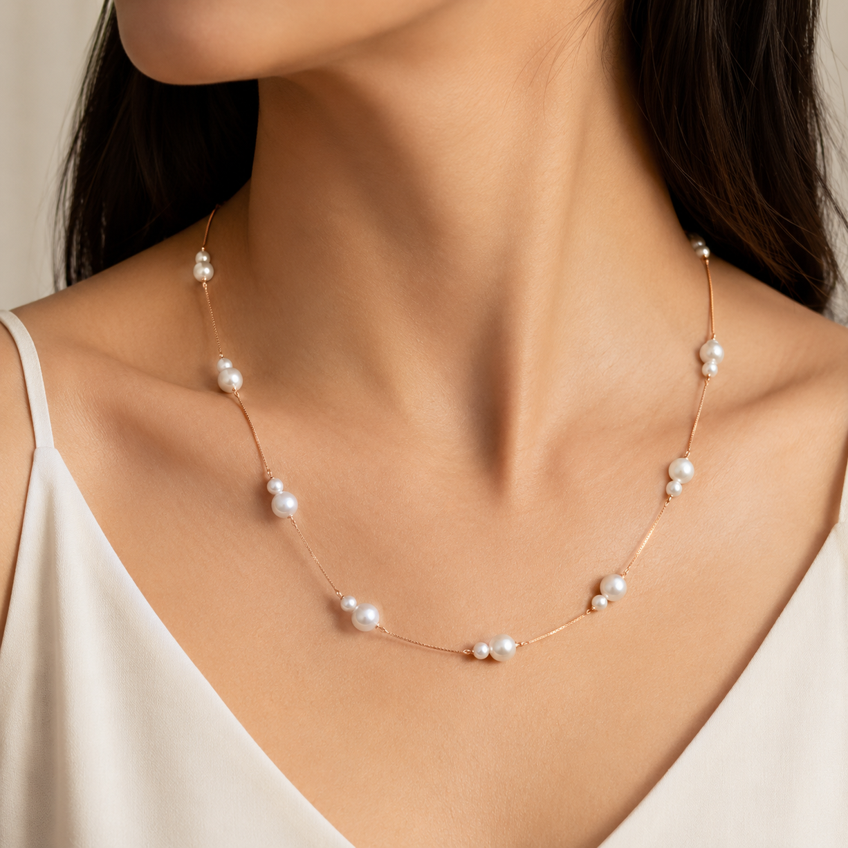 Rosé Line Delicate Pearl Necklace | 925 Silver