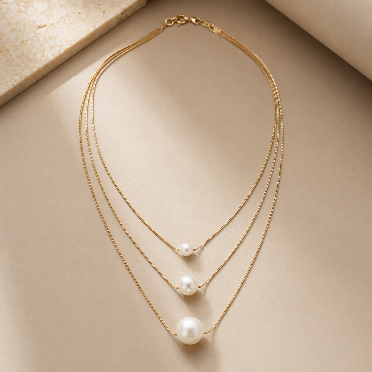 Rosé Trio Pearl Necklace | 925 Silver