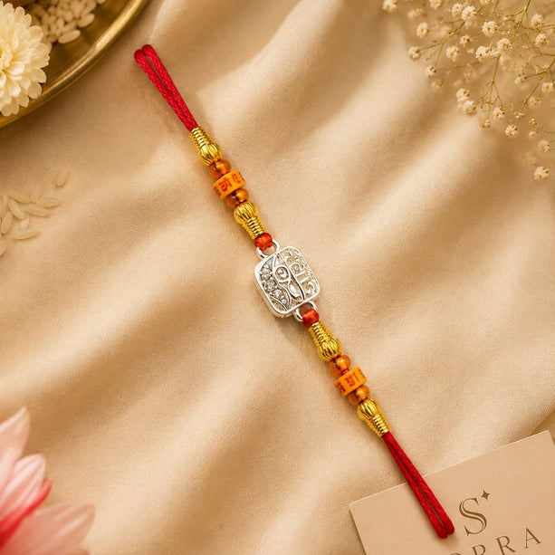 Shree Om Square Silver Rakhi