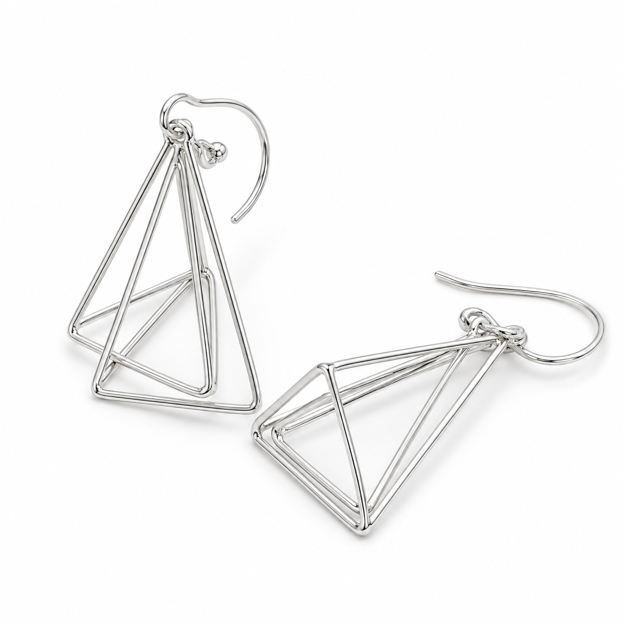 Silver Geometric Layered Drop Earrings | 925 Silver