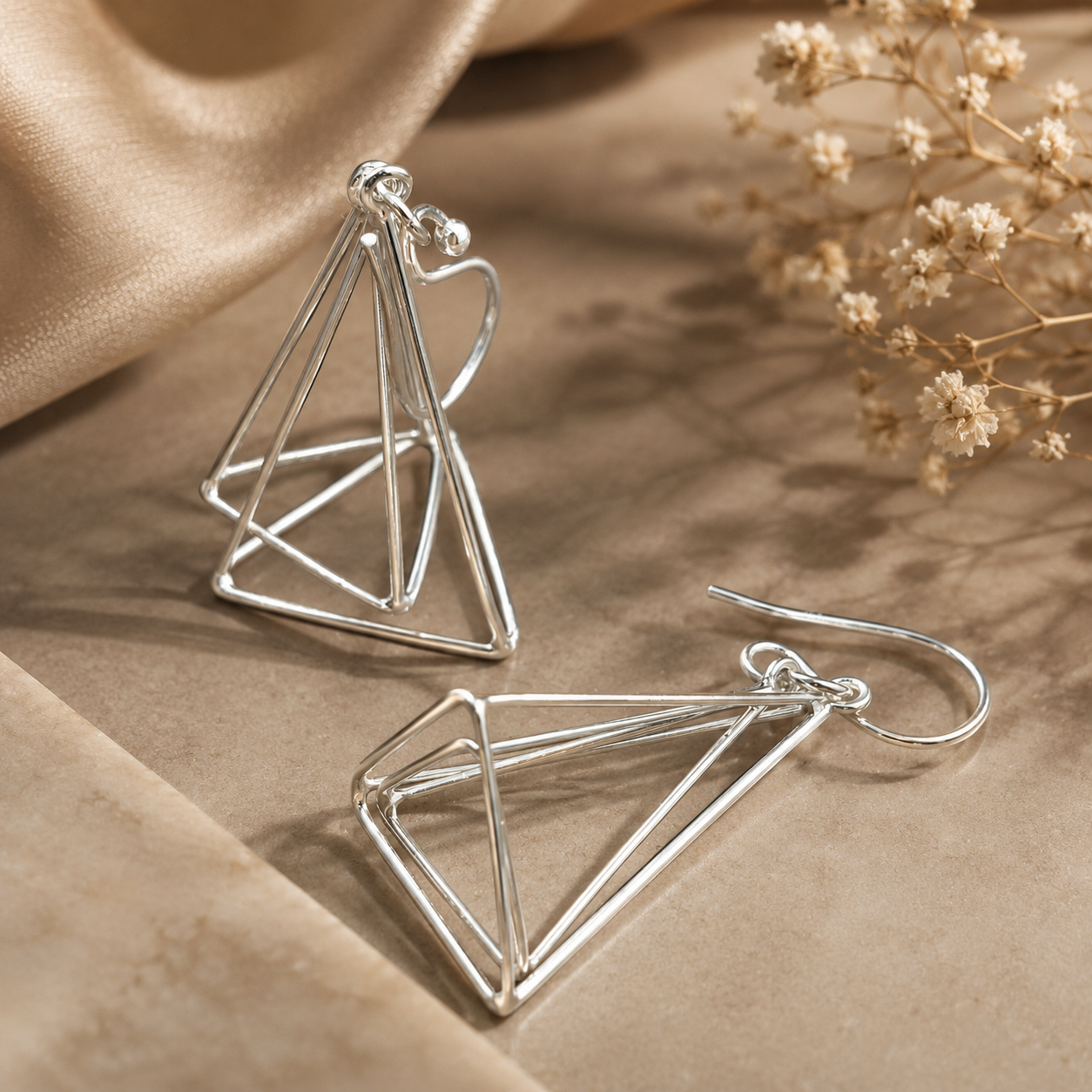 Silver Geometric Layered Drop Earrings | 925 Silver