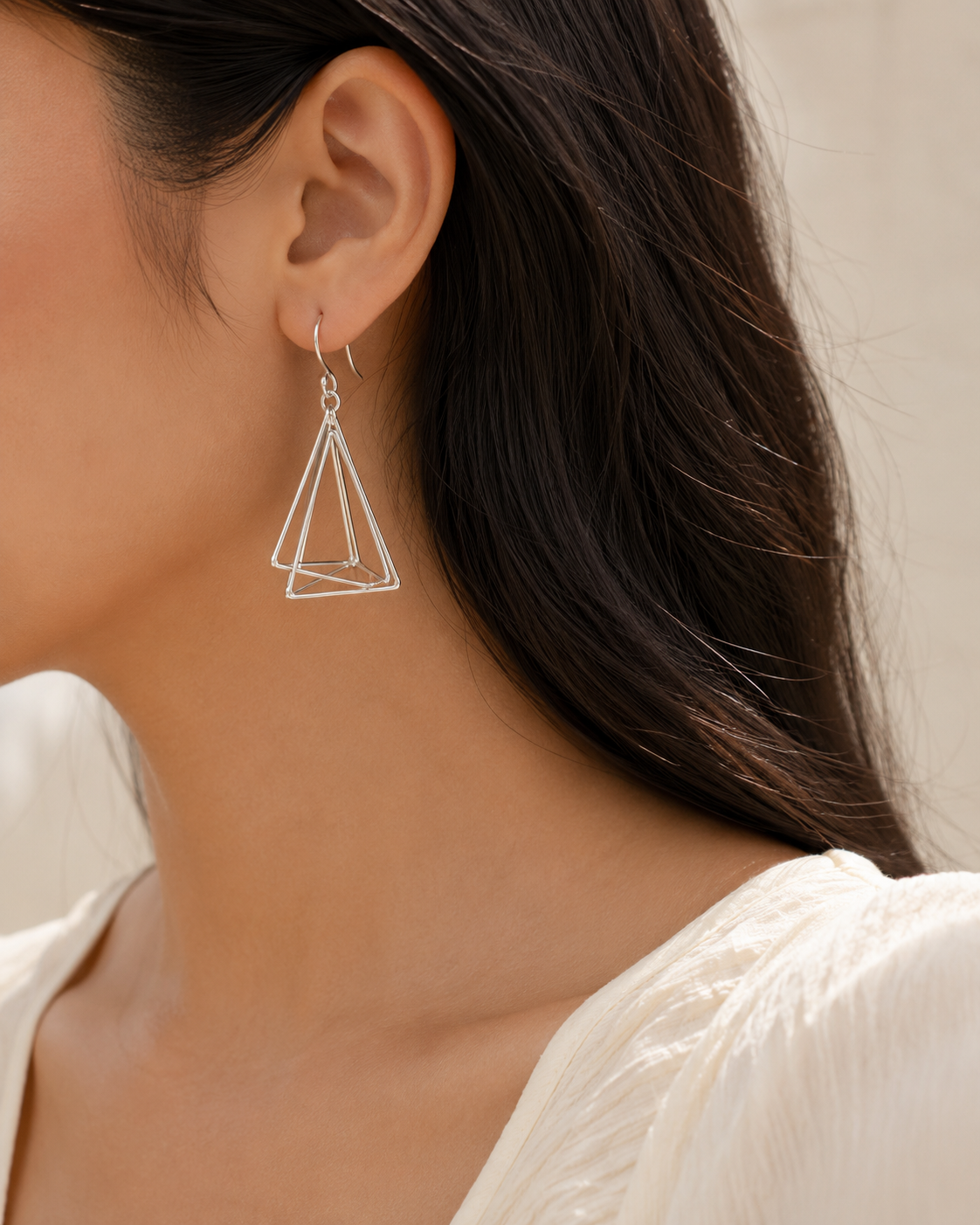 Silver Geometric Layered Drop Earrings | 925 Silver