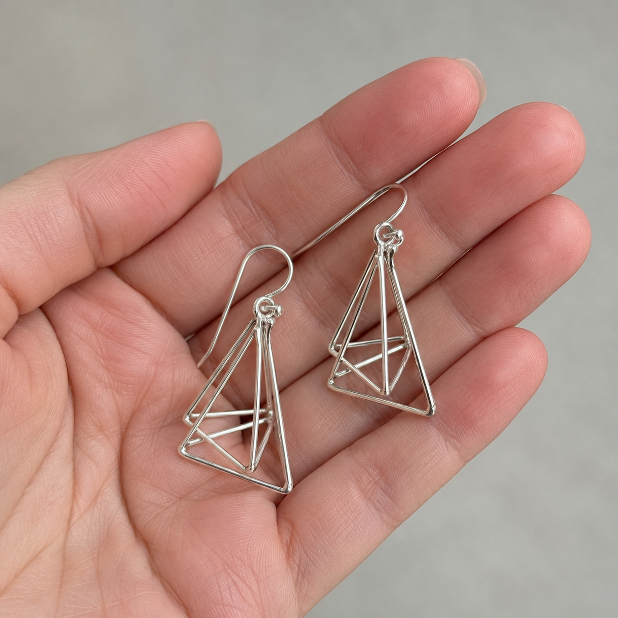 Silver Geometric Layered Drop Earrings | 925 Silver