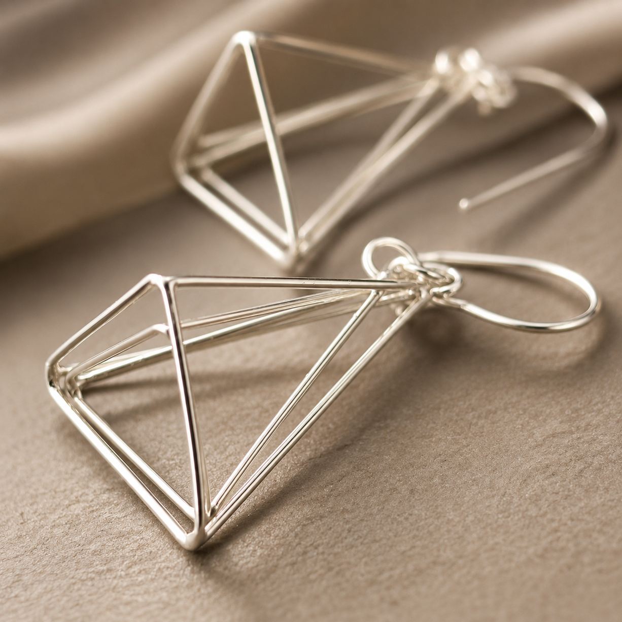 Silver Geometric Layered Drop Earrings | 925 Silver