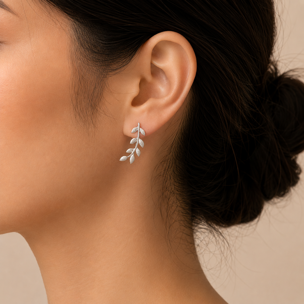 Silver Leaf Ear Climber Earrings | 925 Silver