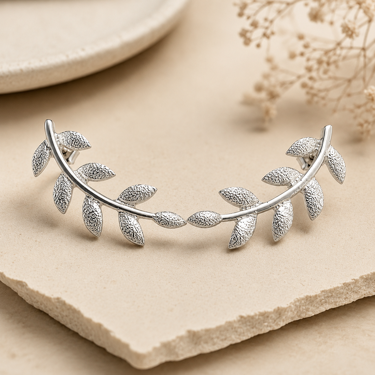 Silver Leaf Ear Climber Earrings | 925 Silver