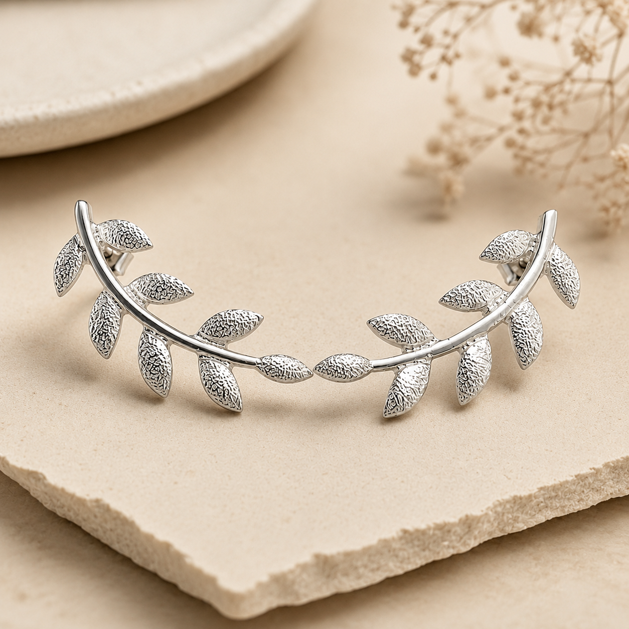 Silver Leaf Ear Climber Earrings | 925 Silver