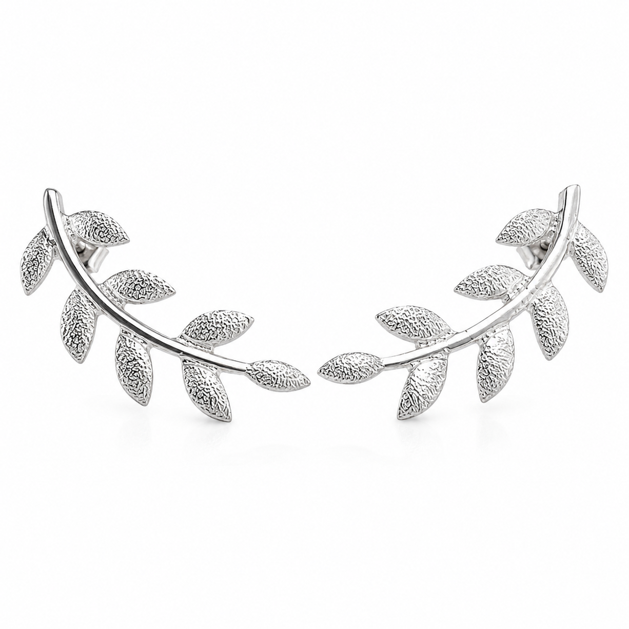 Silver Leaf Ear Climber Earrings | 925 Silver