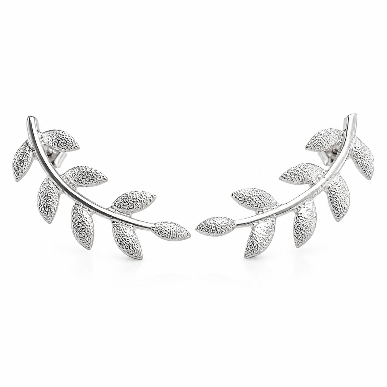 Silver Leaf Ear Climber Earrings | 925 Silver