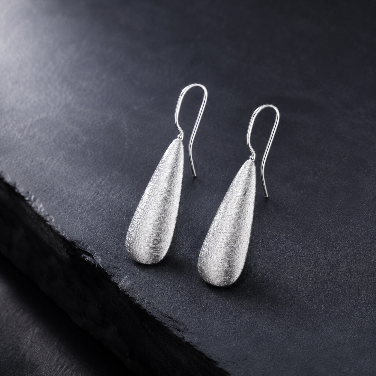 Silver Matte Teardrop Earrings | 925 Silver