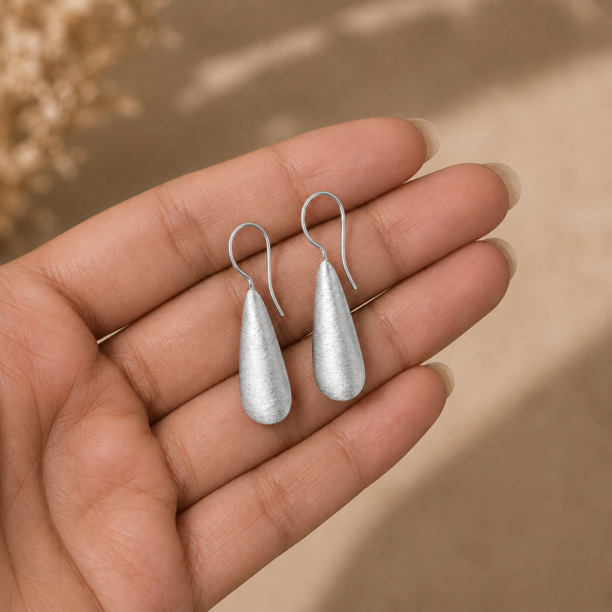 Silver Matte Teardrop Earrings | 925 Silver