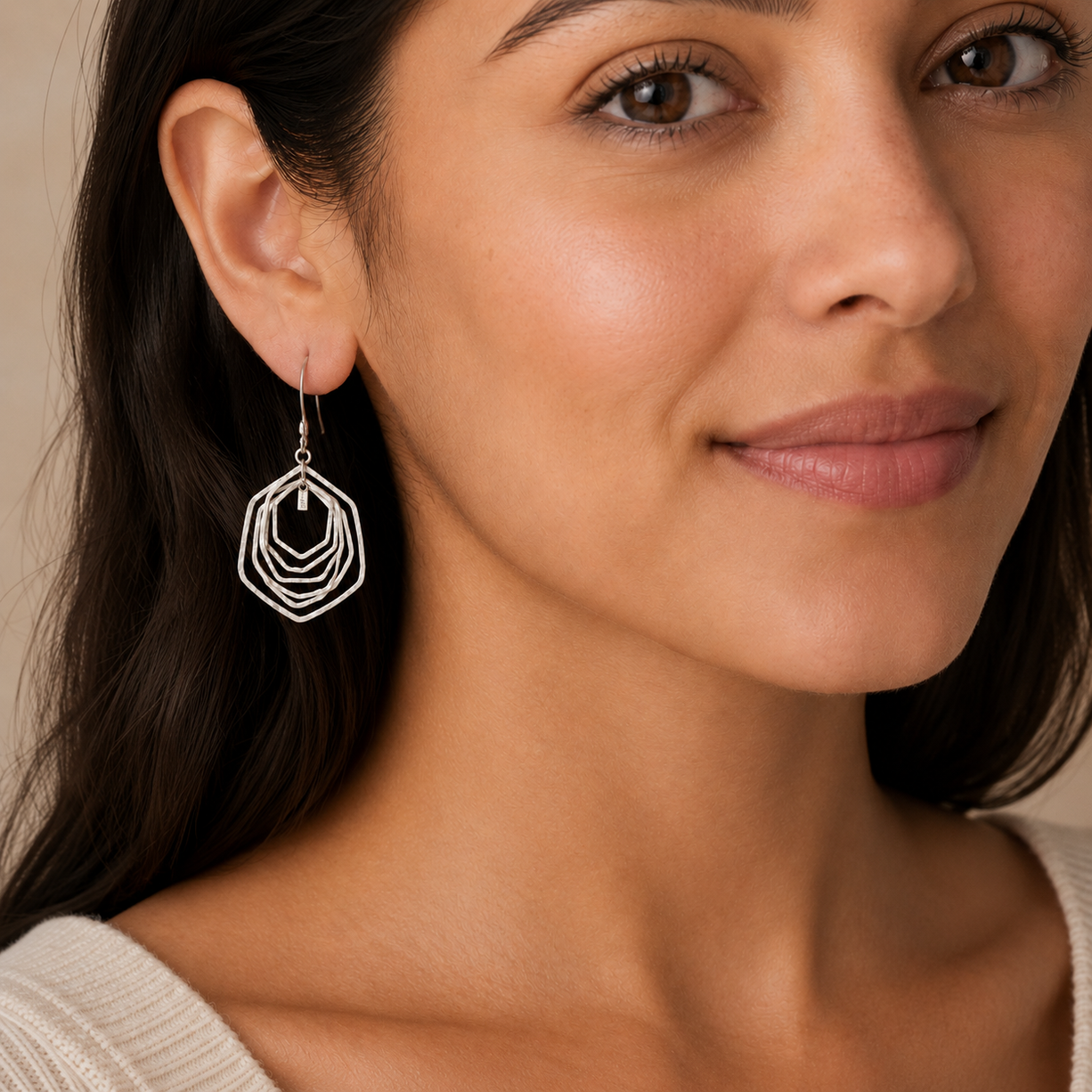 Silver Multi-Layer Hex Drops | 925 Silver