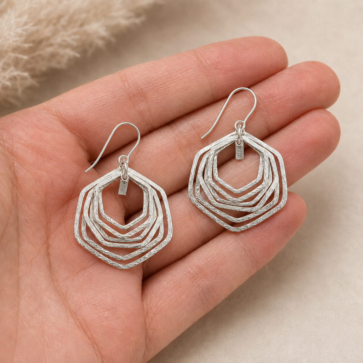 Silver Multi-Layer Hex Drops | 925 Silver