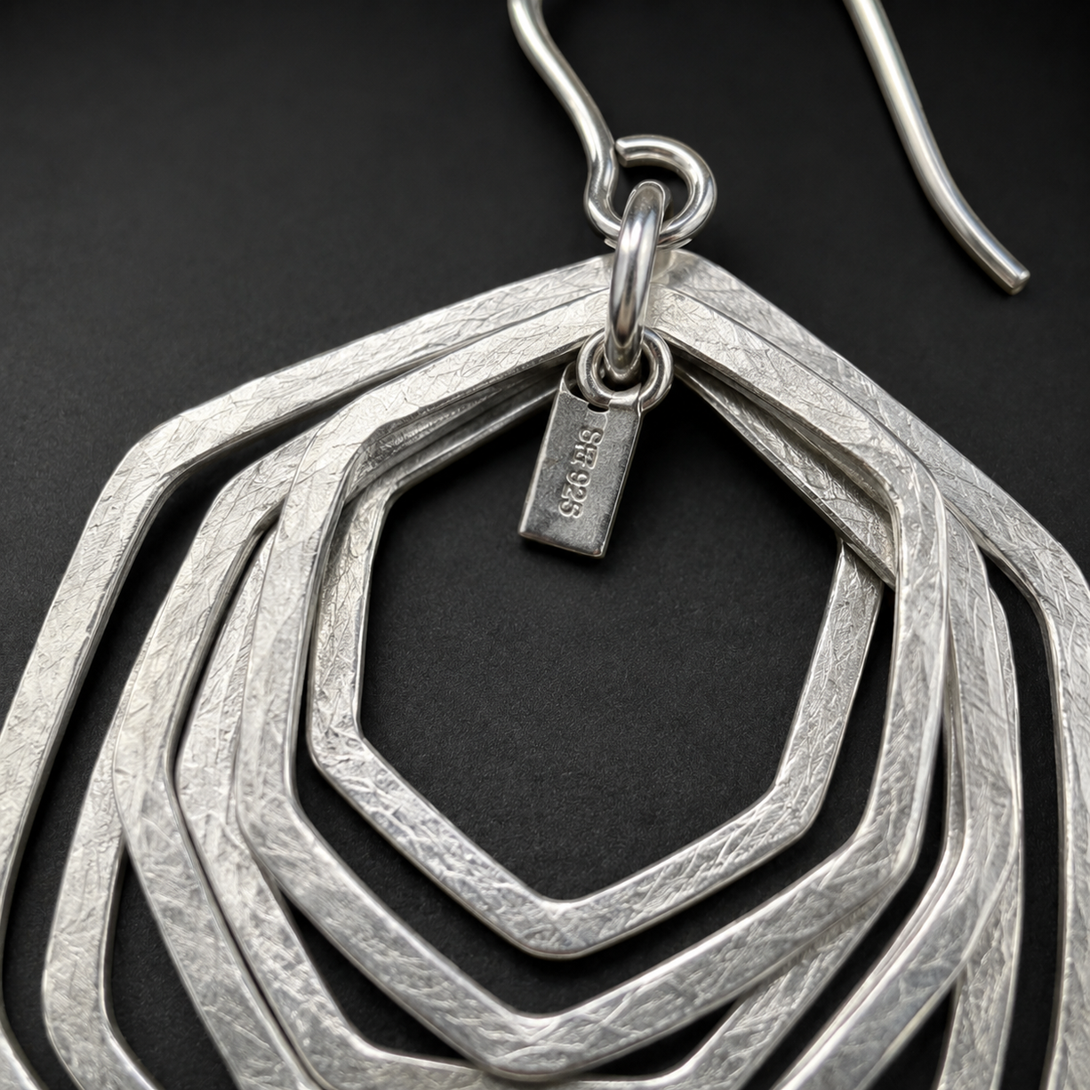 Silver Multi-Layer Hex Drops | 925 Silver