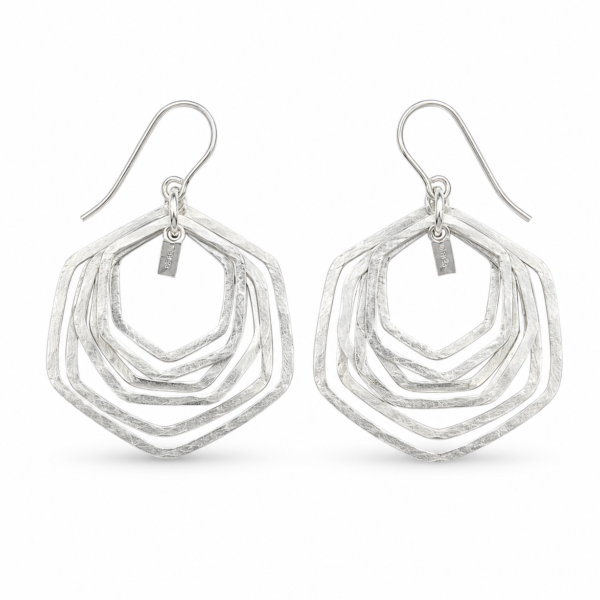 Silver Multi-Layer Hex Drops | 925 Silver