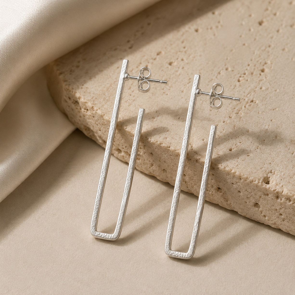 Silver Rectangle Drop Earrings | 925 Silver