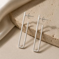 Silver Rectangle Drop Earrings | 925 Silver