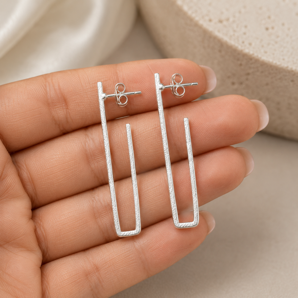Silver Rectangle Drop Earrings | 925 Silver