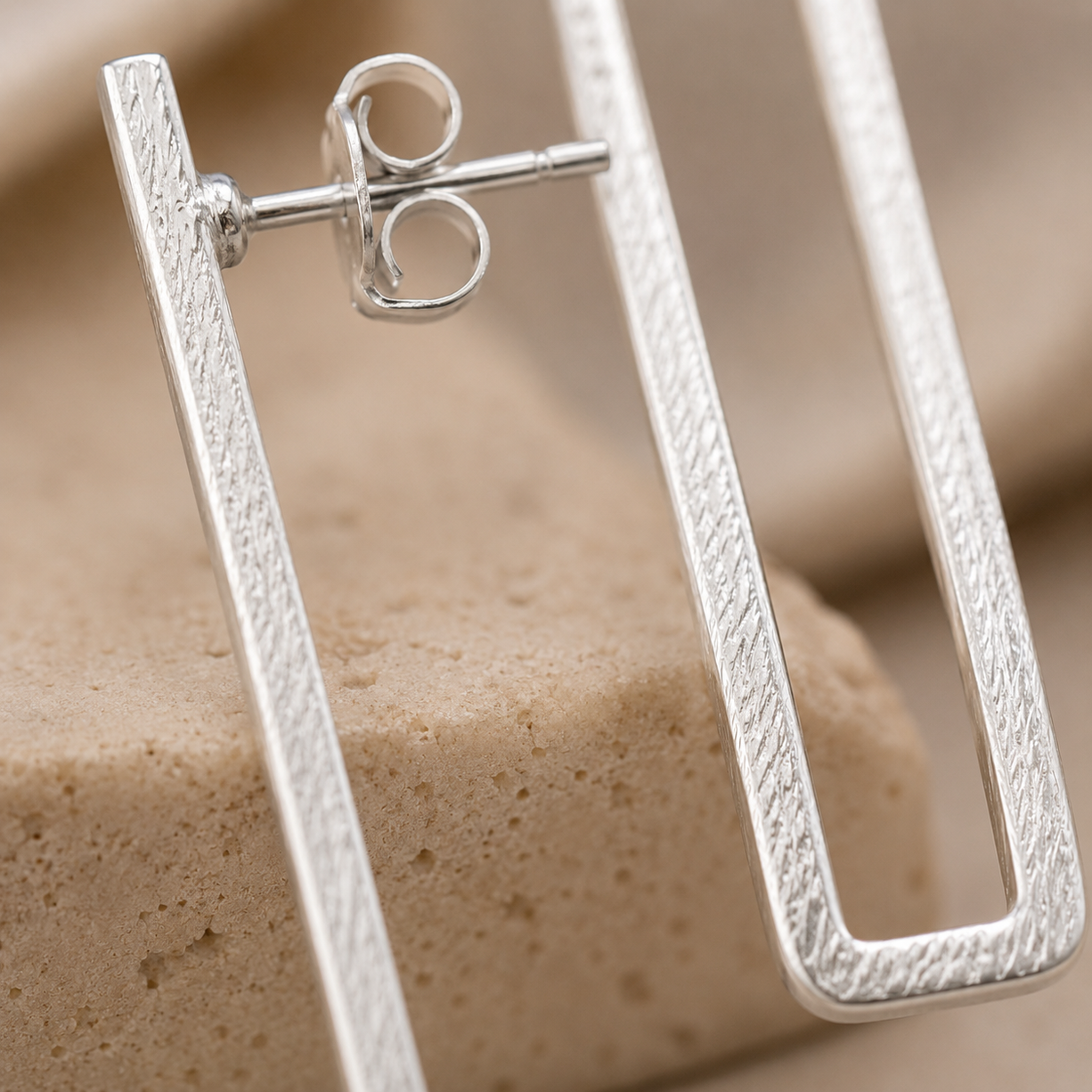 Silver Rectangle Drop Earrings | 925 Silver