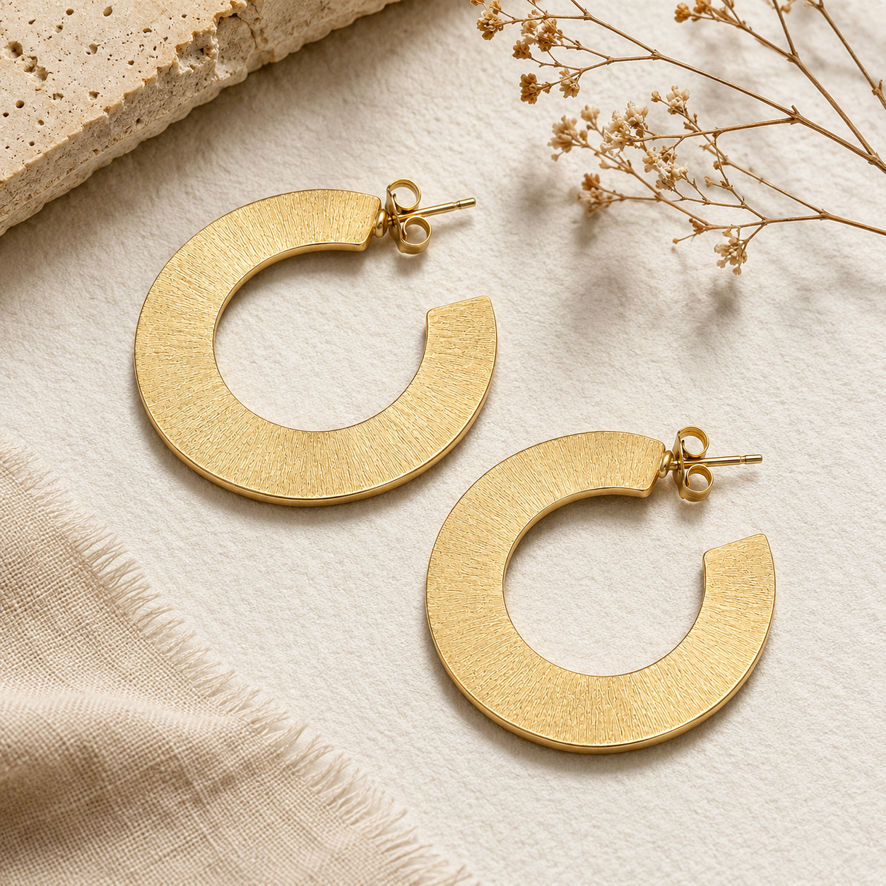 Textured Gold Hoop Earrings | 925 Silver