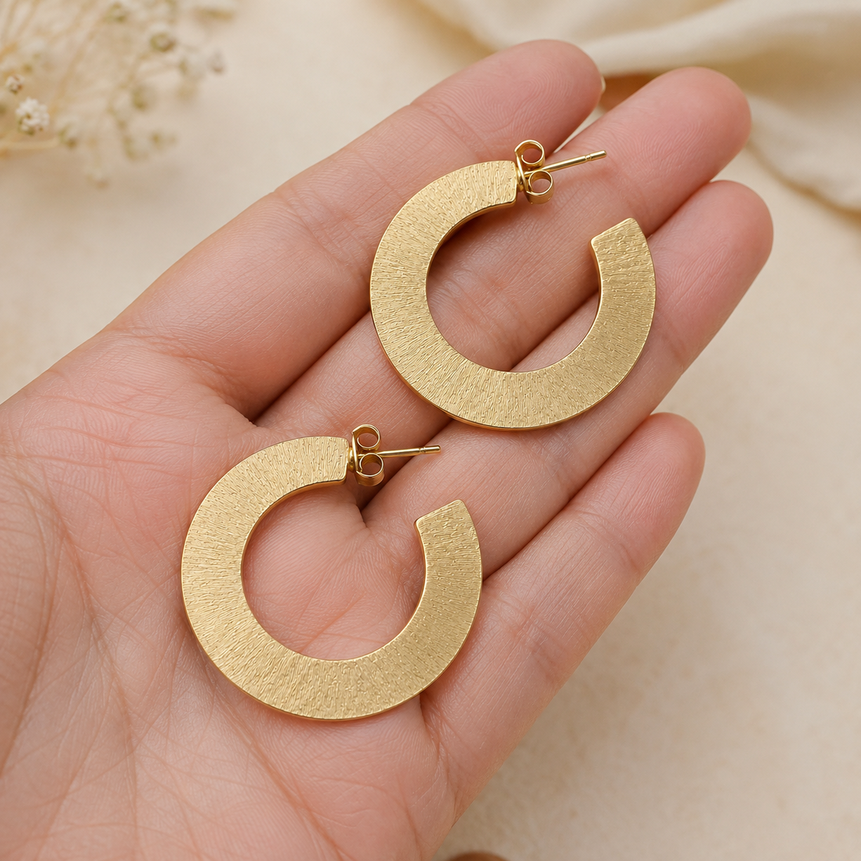 Textured Gold Hoop Earrings | 925 Silver