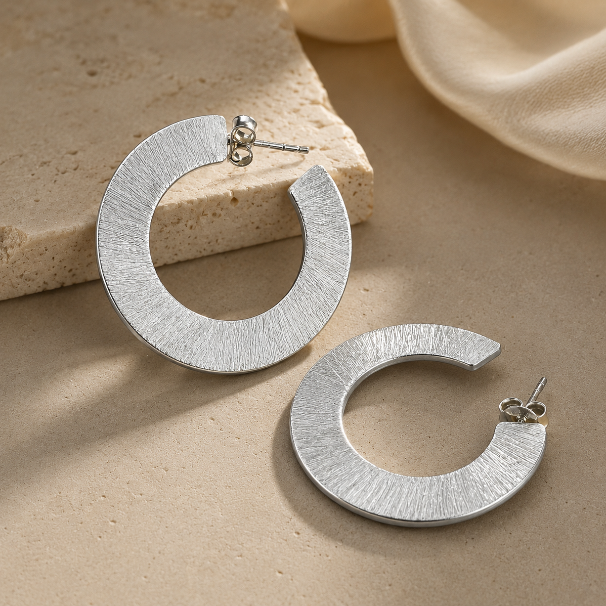 Textured Silver Hoop Earrings | 925 Silver