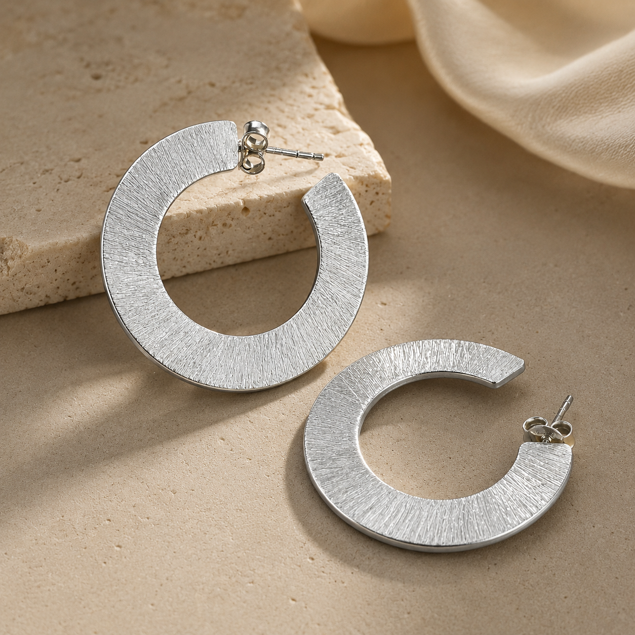 Textured Silver Hoop Earrings | 925 Silver