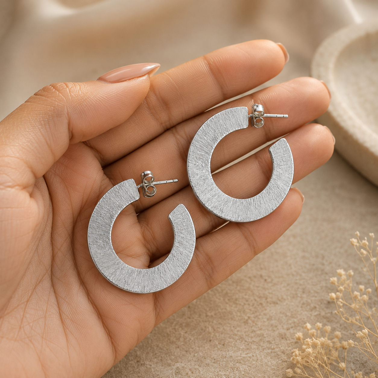 Textured Silver Hoop Earrings | 925 Silver