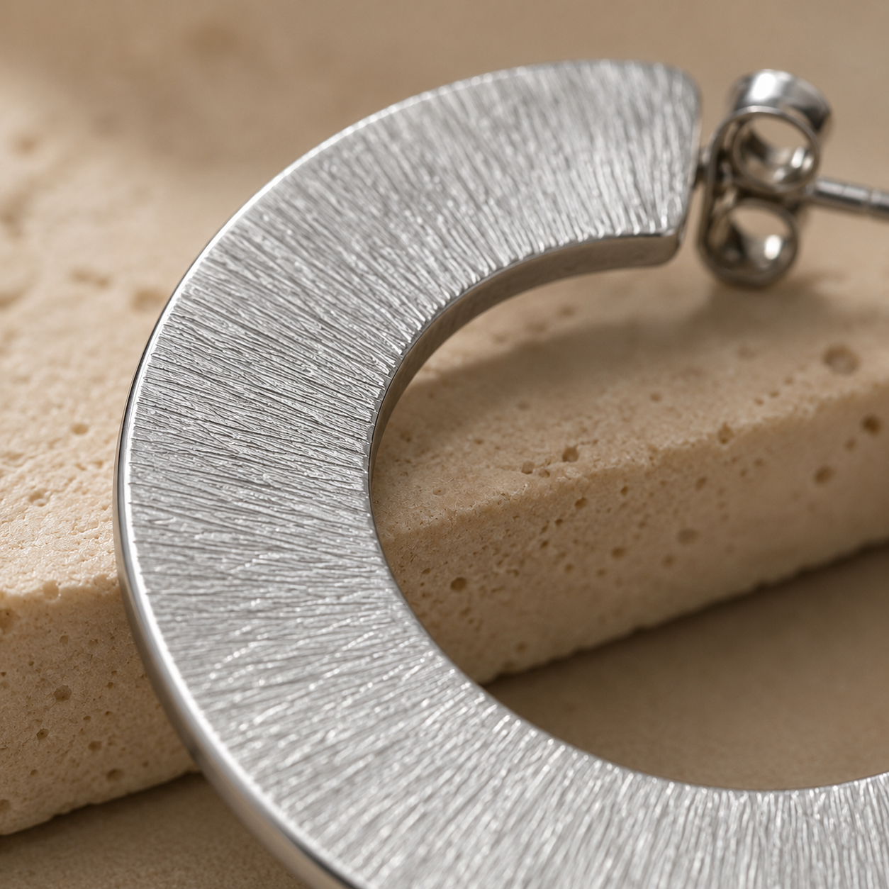 Textured Silver Hoop Earrings | 925 Silver