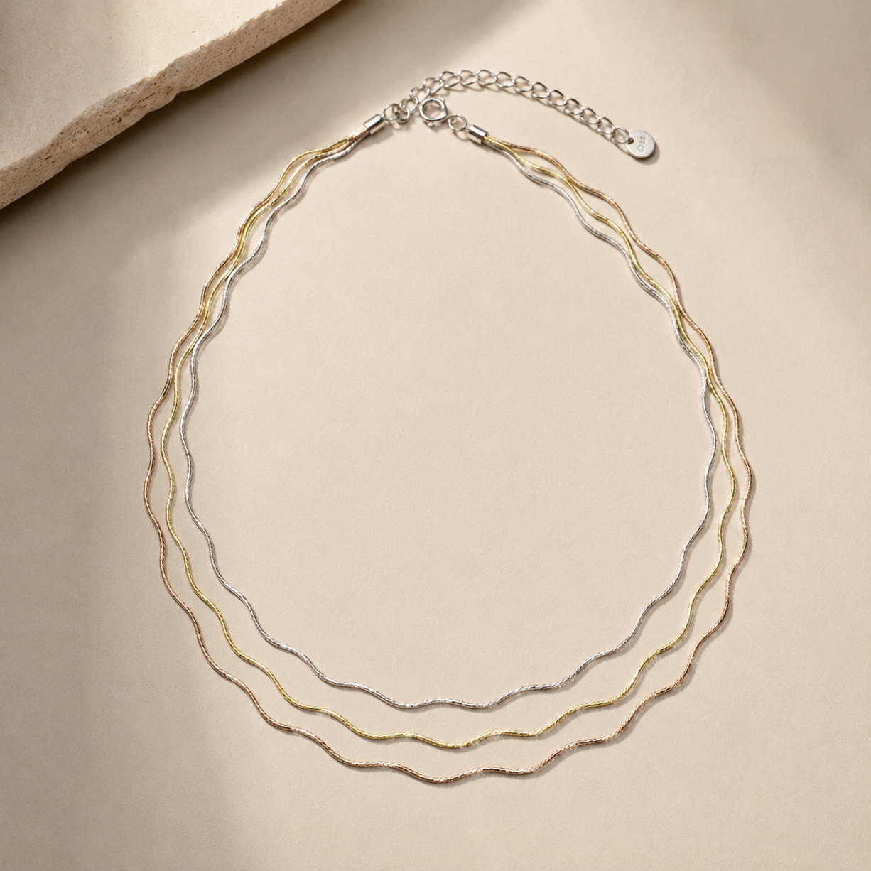 Three Tone Wavy Necklace | 925 Silver