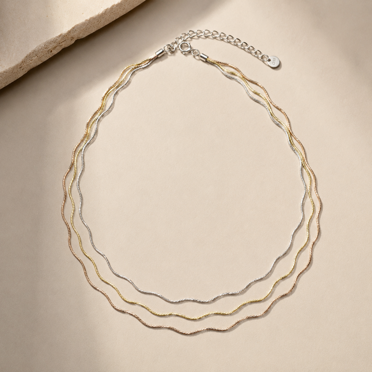 Three Tone Wavy Necklace | 925 Silver
